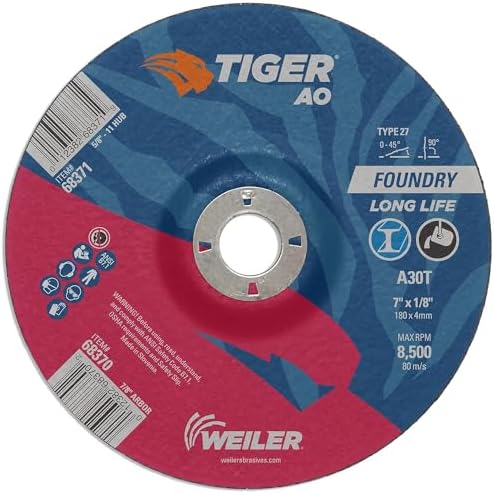 Weiler 68370 7" x 1/8" Tiger AO Type 27 Cut and Grind Combo Wheel A30T 7/8 A.H (Pack of 25)