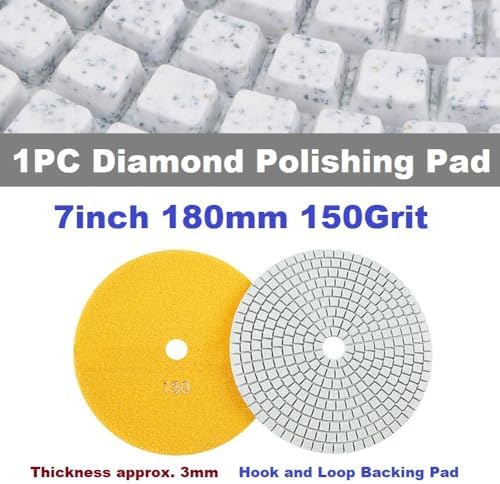 Diamond Polishing Pad, 7 inch 180 mm 150 Grit Sanding Discs for Grinder & Polisher, Hook and Loop Backing Pad for Grinding Buffing Granite Marble Concrete Stone (1 Piece)