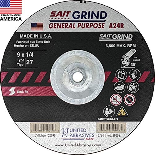 United Abrasives-SAIT 20096 A24R General Purpose/Long Life Grinding Wheel (Type 27/Depressed Center) 7" x 1/4" x 5/8-11", 10-Pack