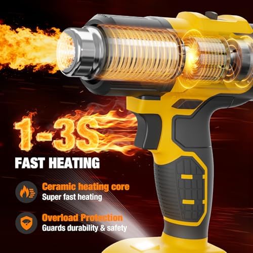 Cordless Heat Gun for DeWALT 20V MAX Battery, 7Pcs Nozzles&Scraper, LED Light, 350W Fast Heating Soldering Hot Air Gun, 2-Temp Setting Max 990℉(532℃), Heat gun for Shrink Tubing, Crafts (Tool Only)