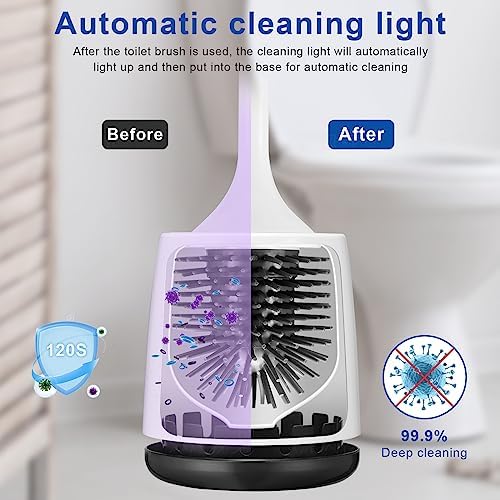 Electric Toilet Bowl Brush,Silicone Toilet Brush,Toilet Bowl Brush and Holder Set with Ventilated Holder,Toilet Brush, Floor Standing, Wall Mounted Without Drilling，Rechargeable 2packs