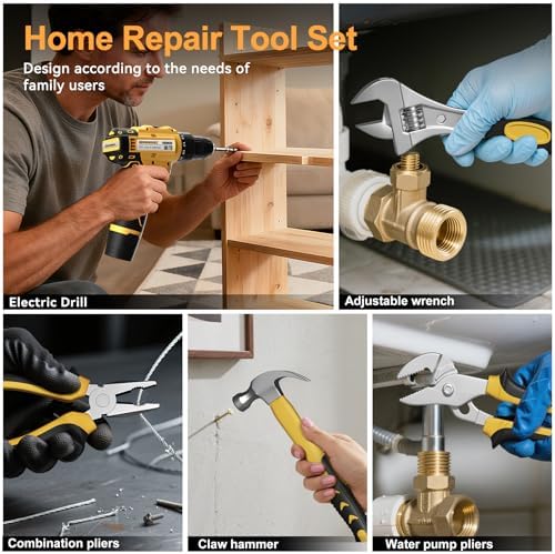 Tool Kit Box Drill Set with 12V Power Cordless Drill 299-Piece Tool Kit for Home Tool Set Storage Case with Drawer General Household Drill Set for Home Mechanics Repairs Men & Women, DIY