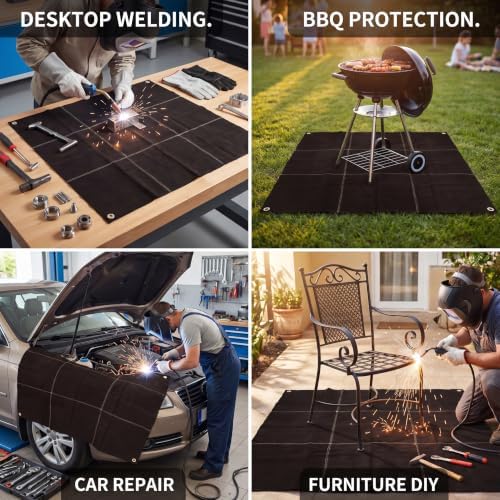 Leather Welding Blanket 3.3x3.3 ft Heat Resistant Spark Shield Black