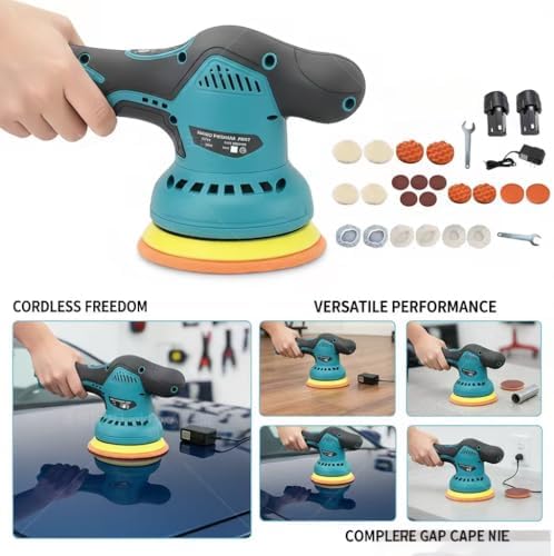 Cordless Car Buffer Polisher,5500RPM Cordless Car Polishing Machine with 2x21V Rechargeable tteries,21 PCS Attachments&8 Variable Speed,Polisher for Car Detailing Scratch Removing, Polishing