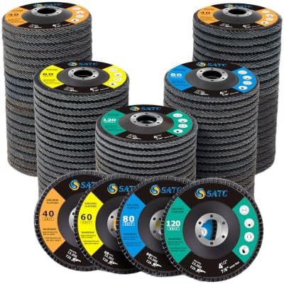 S SATC 4 1/2" Flap Discs 100 Pack Assorted Grit 40/60/80/120 T29 Angle Grinder Sanding & Grinding Wheels Zirconia for Metal Wood Stainless Steel