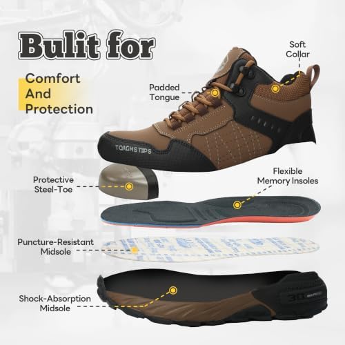 Steel Toe Work Shoes for Men Women, Puncture Resistant Safety Work Boots, 6" Lightweight Comfortable Industrial Construction Boot, Indestructible Utility Sneakers