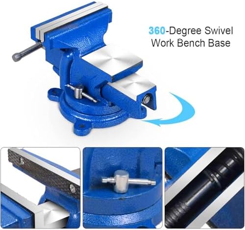 Bench Vise Heavy Duty 5-Inch, 360° Swivel Base with Anvil Clamp Cast Steel,Table Clamp Woodworking Vice,Multipurpose Workbenchw for Drilling, Pipe Cutting,Woodworking-Blue
