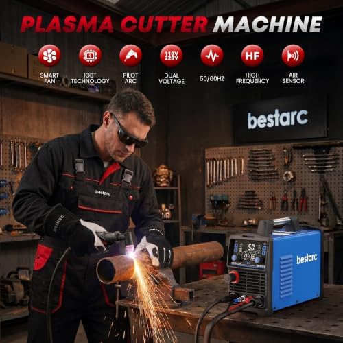 Bestarc 50A Pilot Arc Plasma Cutter, 110/220V, LED Display, Air Sensor