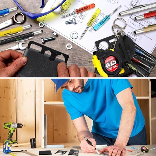 288 Pcs Mini Screwdriver Tape Keychain Set Multitool Pen Card Father's Gifts Bulk Mini Tool Set for Adult Men Dad (Red,Yellow,Blue)