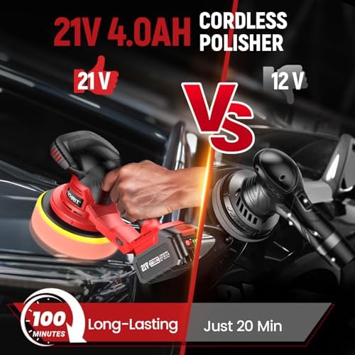 Updated 6 Inch Cordless Car Buffer Polisher with 2x4.0Ah Batteries
