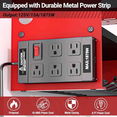 YYR Power Tool Organizer Wall Mount with Charging Station, Cordless Tools Hanger and Battery Storage Rack for Garage Organization, Heavy Duty Drill Holder Shelf Build in Metal Power Strip - Red