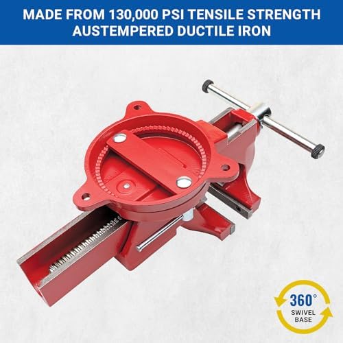 Yost Vises ADI-6 Heavy Duty Vise | 130,000 PSI Tensile Strength Austempered Ductile Iron Bench Vise | 6 Inch Jaw Width with a 360 Degrees Interlocking Swivel Base and 2 Lockdowns | Red