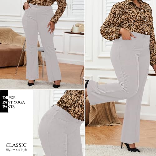DGD Wrinkle-Free Stretch Dress Pants Plus Size for Women Pull-on Pant Ease into Comfort Office Pant