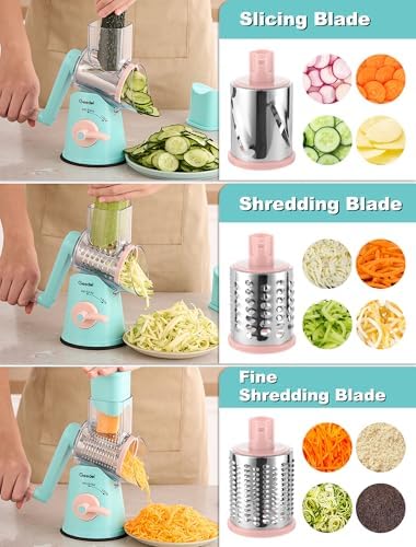 Geedel Rotary Cheese Grater Hand Crank, Cheese Shredder Vegetable Slicer