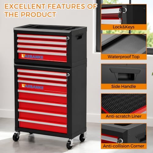 LARBANKE 11-Drawer Rolling Tool Chest with Wheels&Locks, Red Tool Cabinet