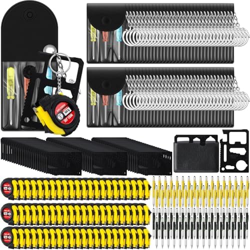 264 Pcs Mini Screwdriver Tape Keychain Set Multitool Pen Card Father's Gifts Bulk Mini Tool Set for Adult Men Dad (Yellow,Black)