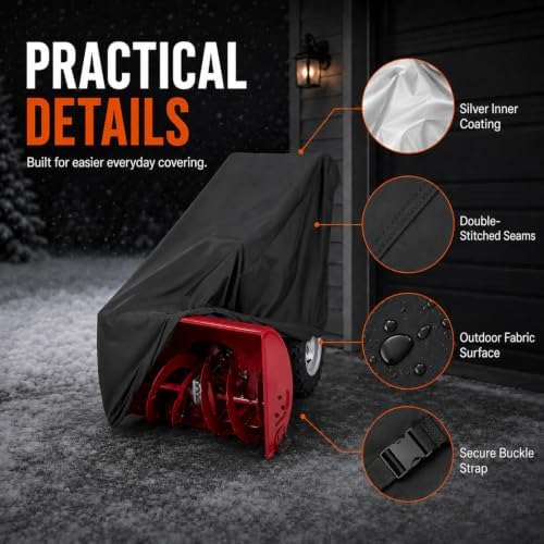 Snow Blower Cover for Columbia C 224 2014–2018, 420D Oxford Snowblower Storage Cover with Drawstring Closure, Buckle Straps for Walk-Behind Snow Throwers