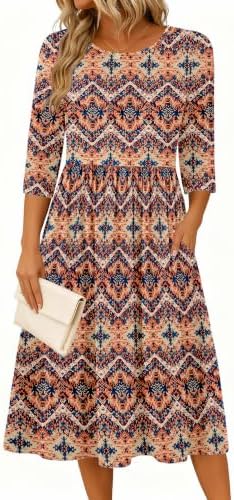 Zeagoo 3/4 Sleeve Women's Dress Casual Aline Summer Fall Midi Long Dresses
