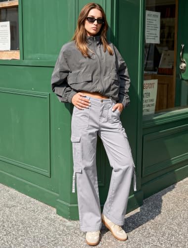 Eddoyee Cargo Pants for Women Elastic High Waisted Wide Leg Hiking Pants