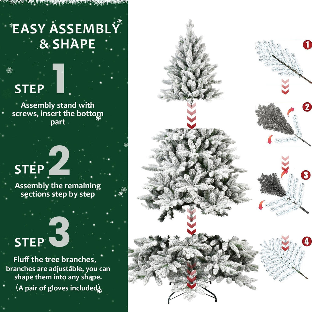 6ft Snow-Flocked Pre-Lit Christmas Tree with 1100 PE+PVC Tips