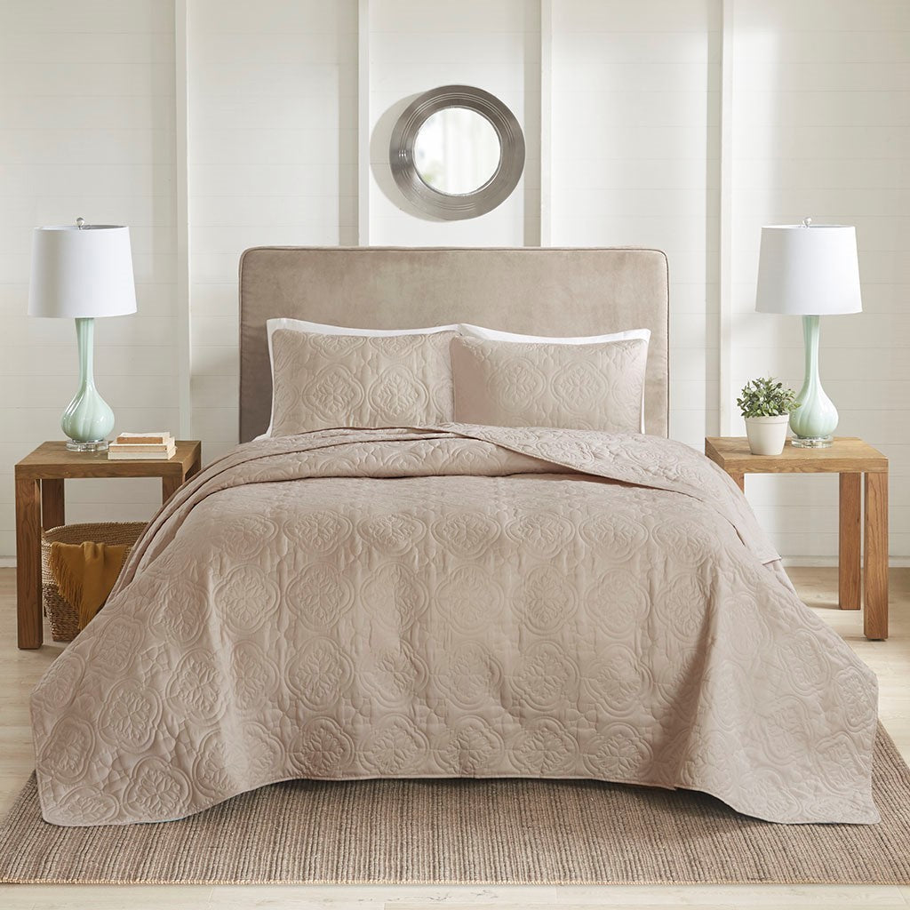 3 Piece Reversible Bedspread Set Khaki Full/Queen