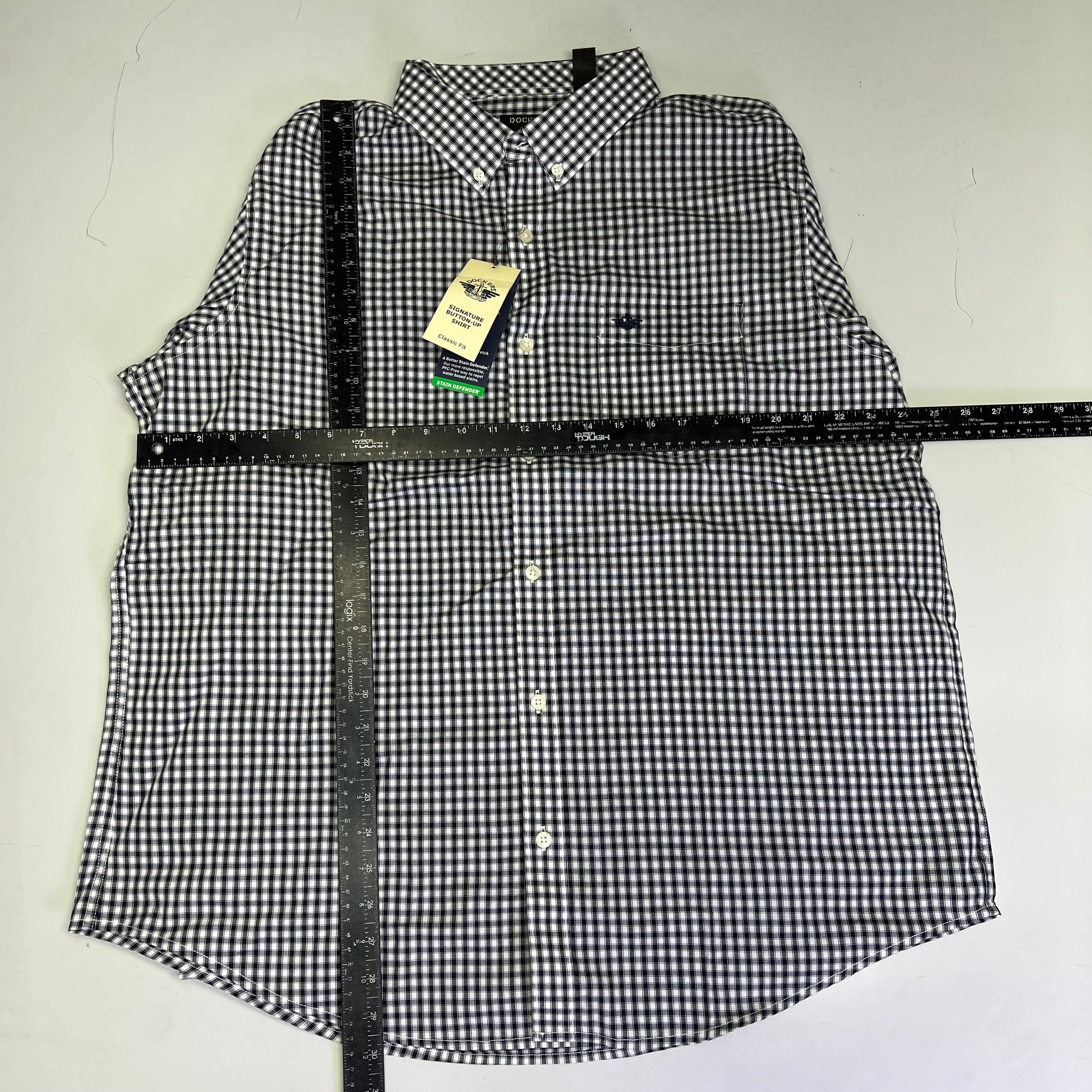 DOCKERS Signature Stain Defender Button Up Shirt Men's Sz XL Navy Blue A42520010