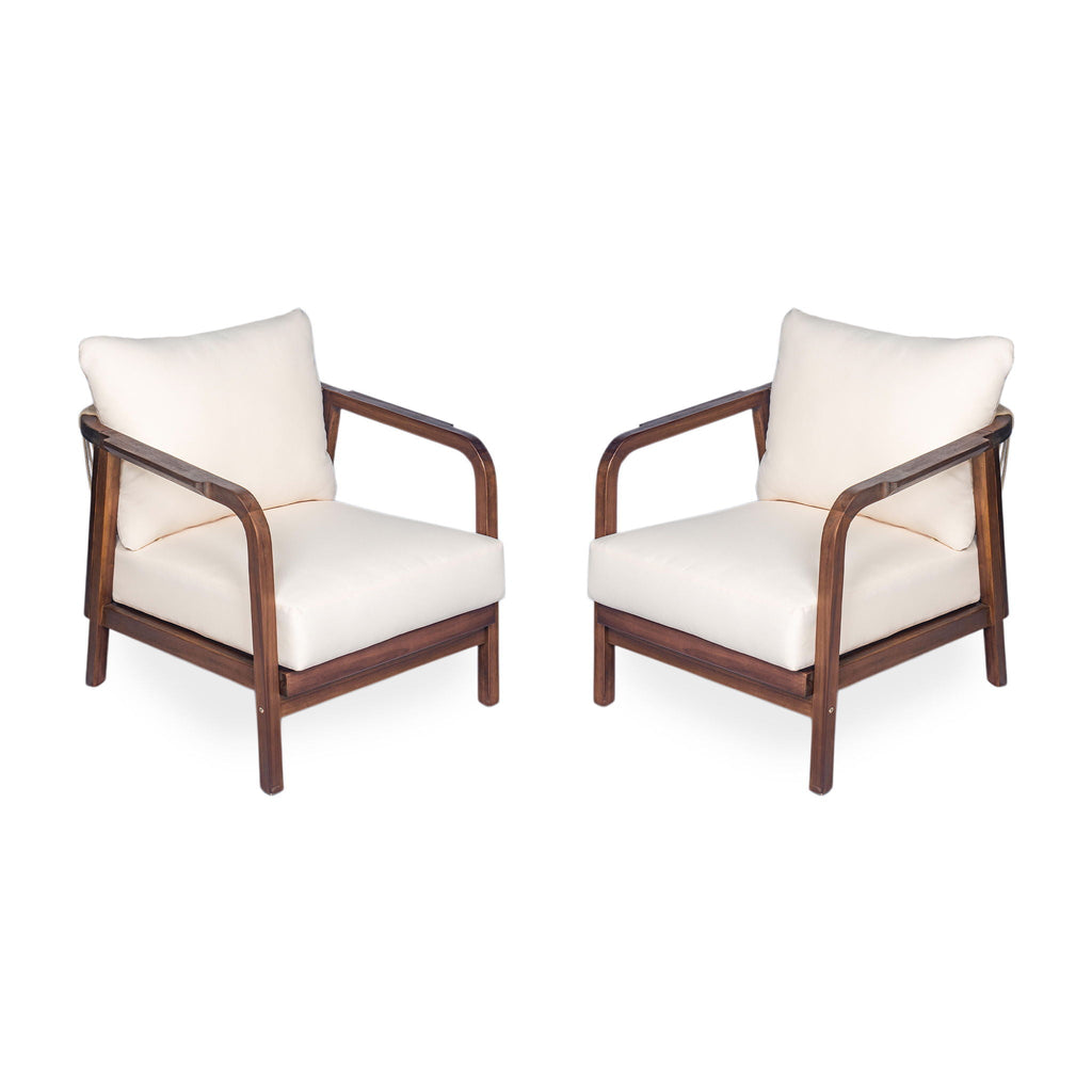 Outdoor Lounge Chair With Woven Backrest and Solid Wood Frame