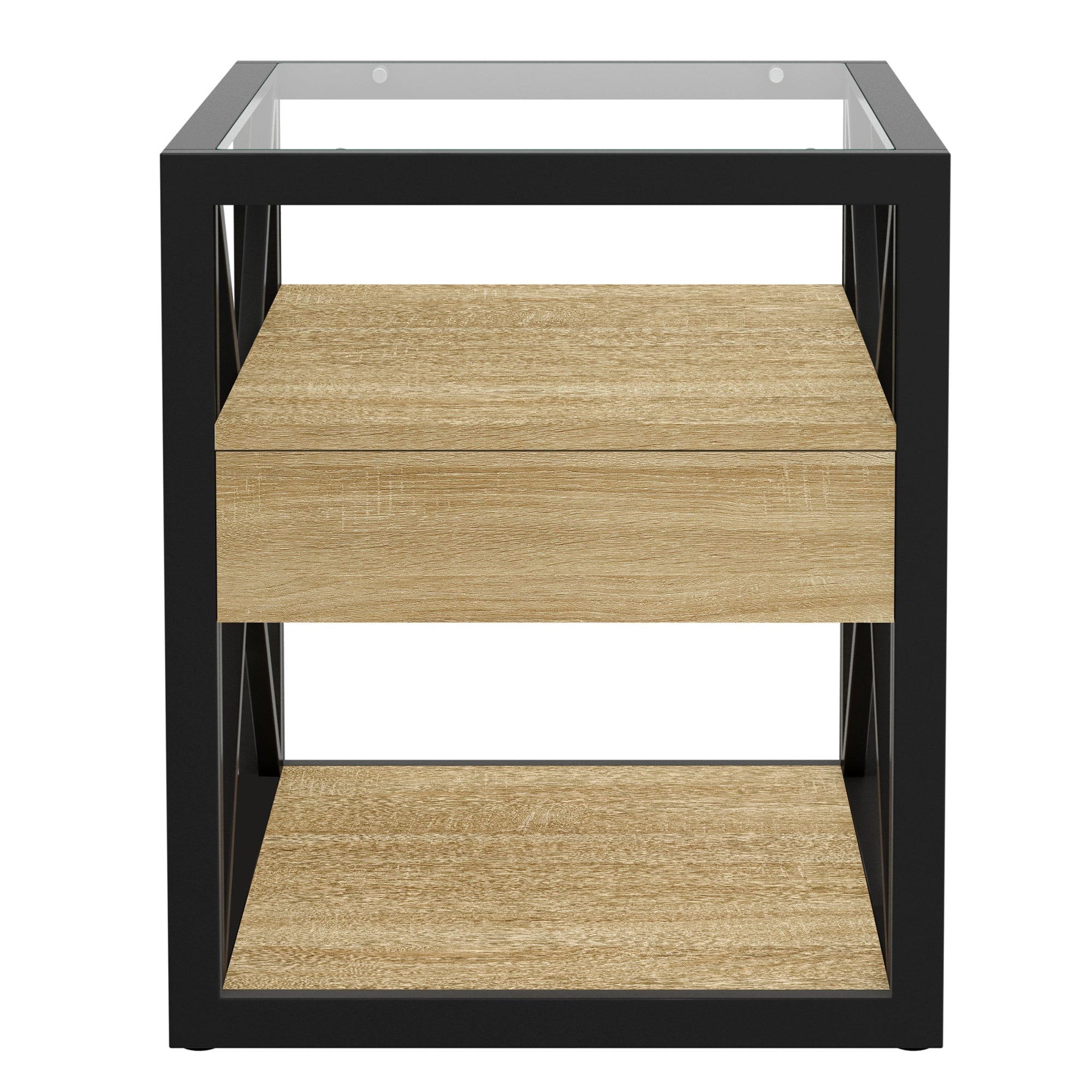 Set of 2 Modern End Tables with Drawer - Nightstands for Bedroom & Living Room