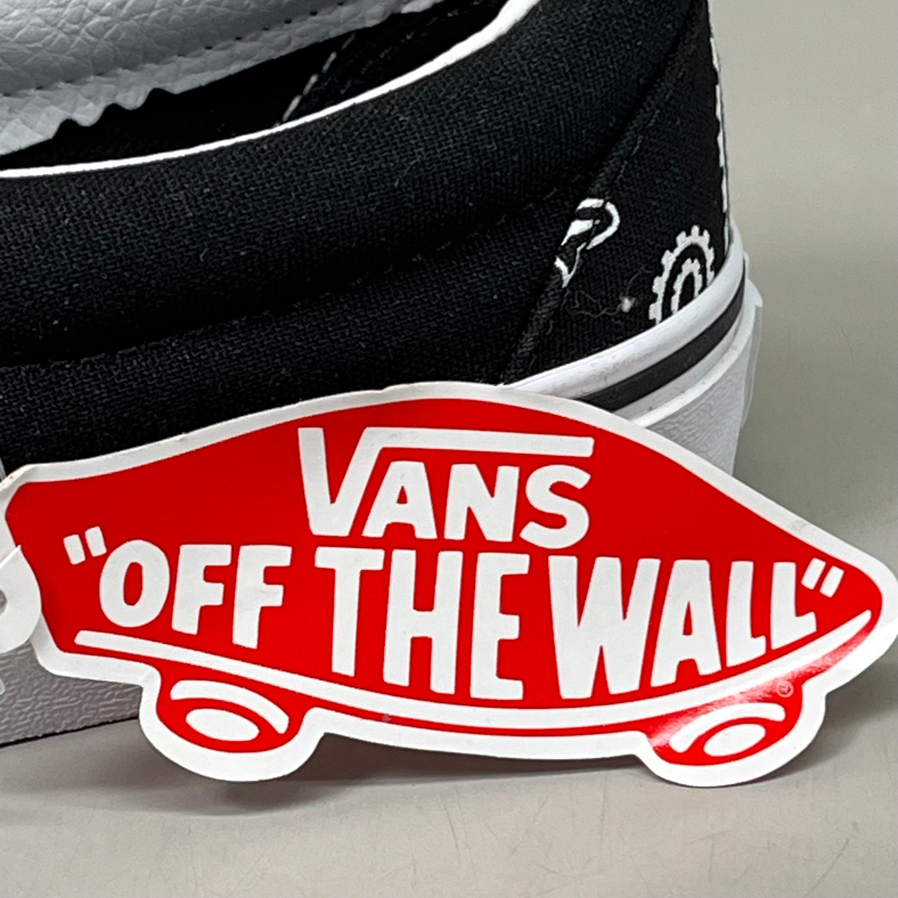 VANS Classic Slip-On Peace Sign Paisley Womens Sz 5.0 Mens Sz 3.5 Black & White