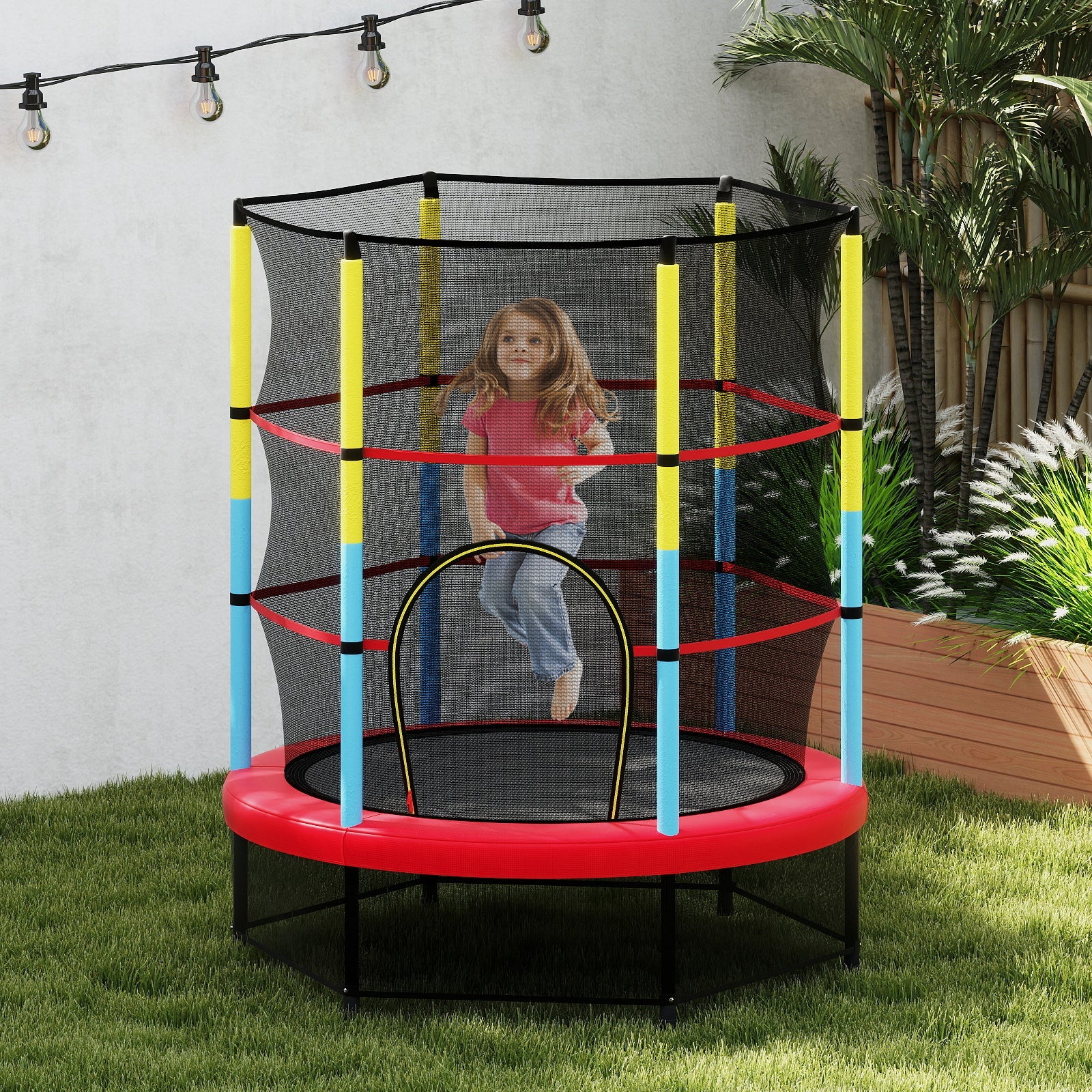 55 Inch Mini Trampoline for Kids with Safety Enclosure Net for Indoor Outdoor