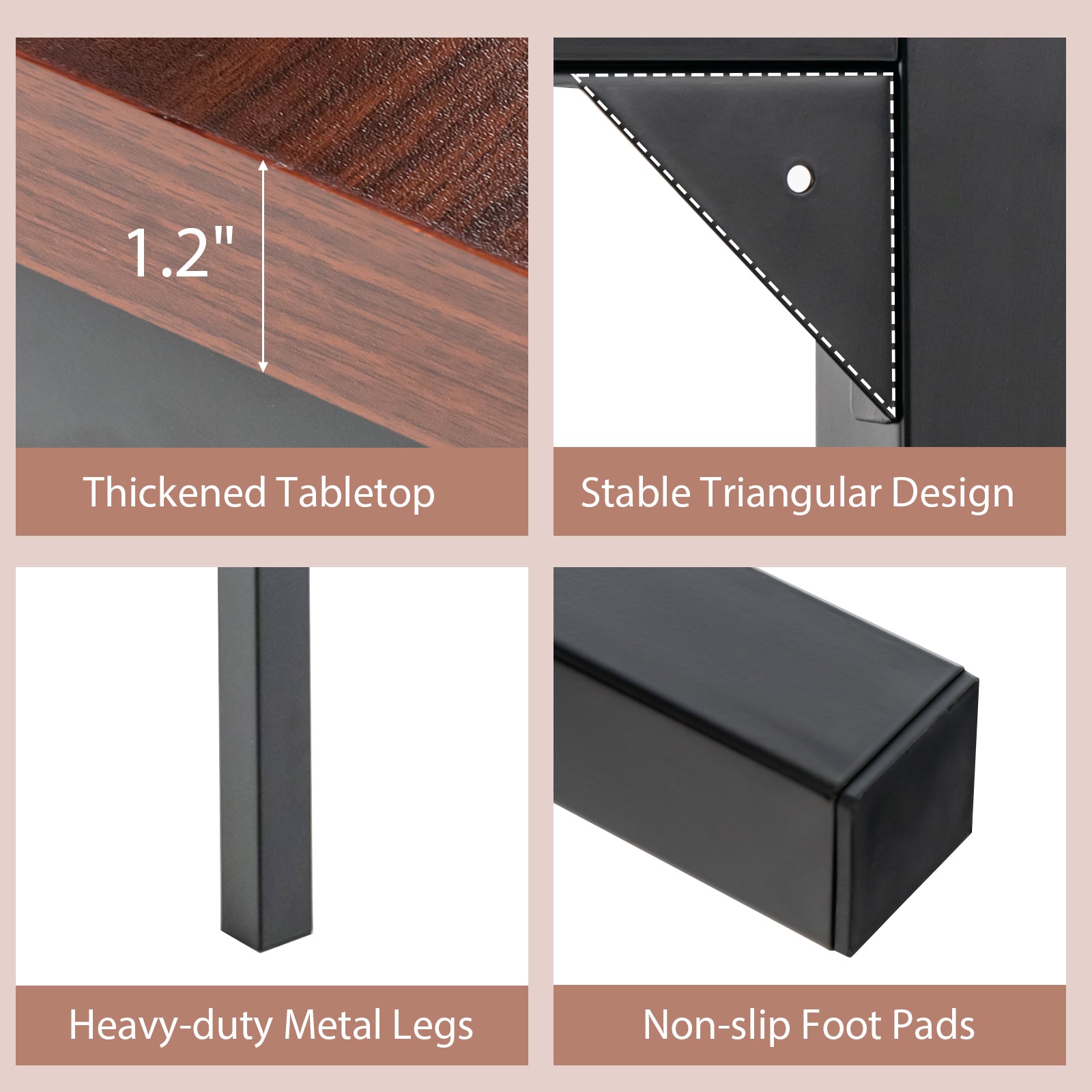 55 Inch Conference Table with Heavy-duty Metal Frame-Brown