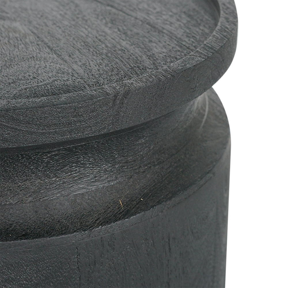 Black Wooden Cylinder Side Table