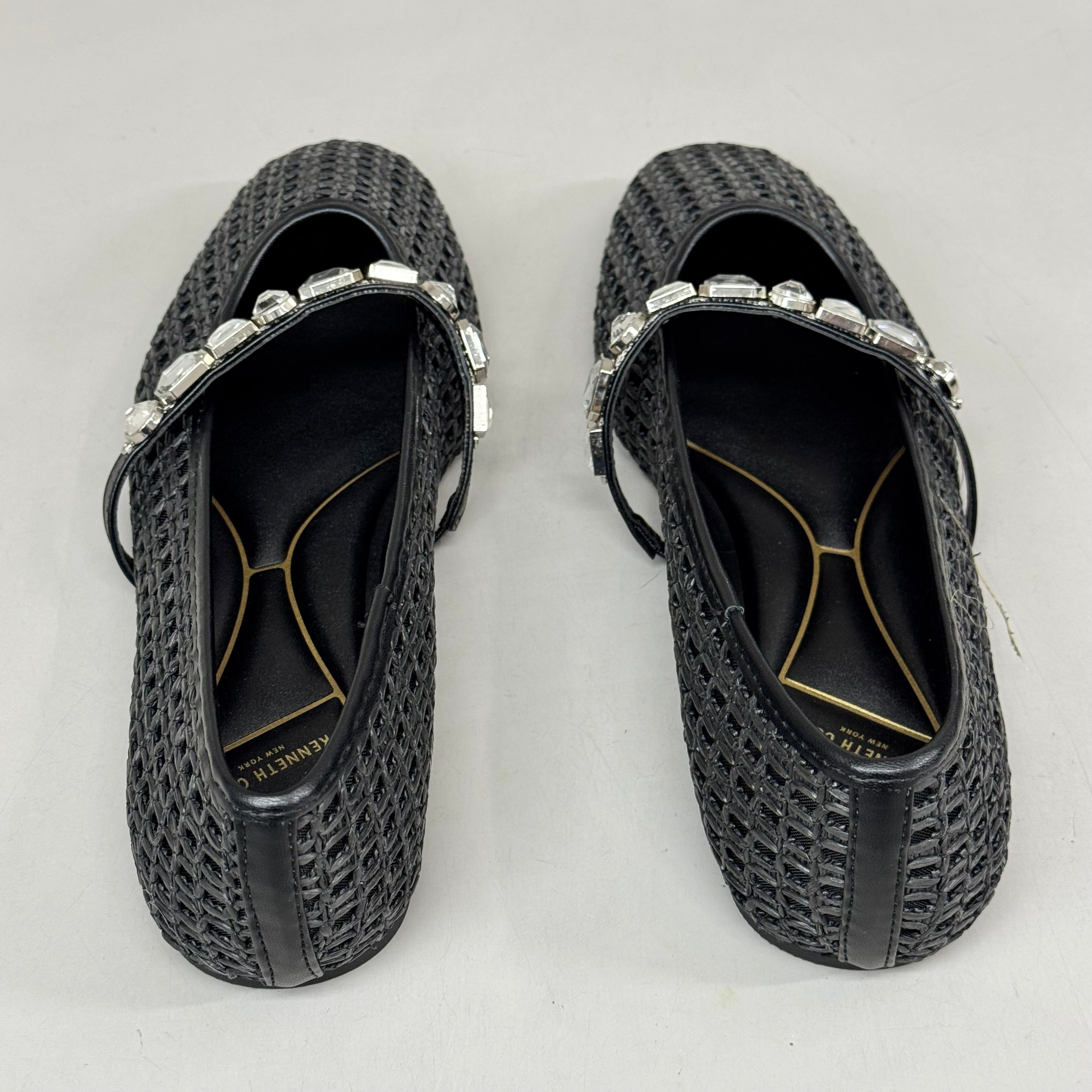 KENNETH COLE New York Zeta Raffia Jewel Jane Flat Women's Sz 11 Black KL25ZMJ01
