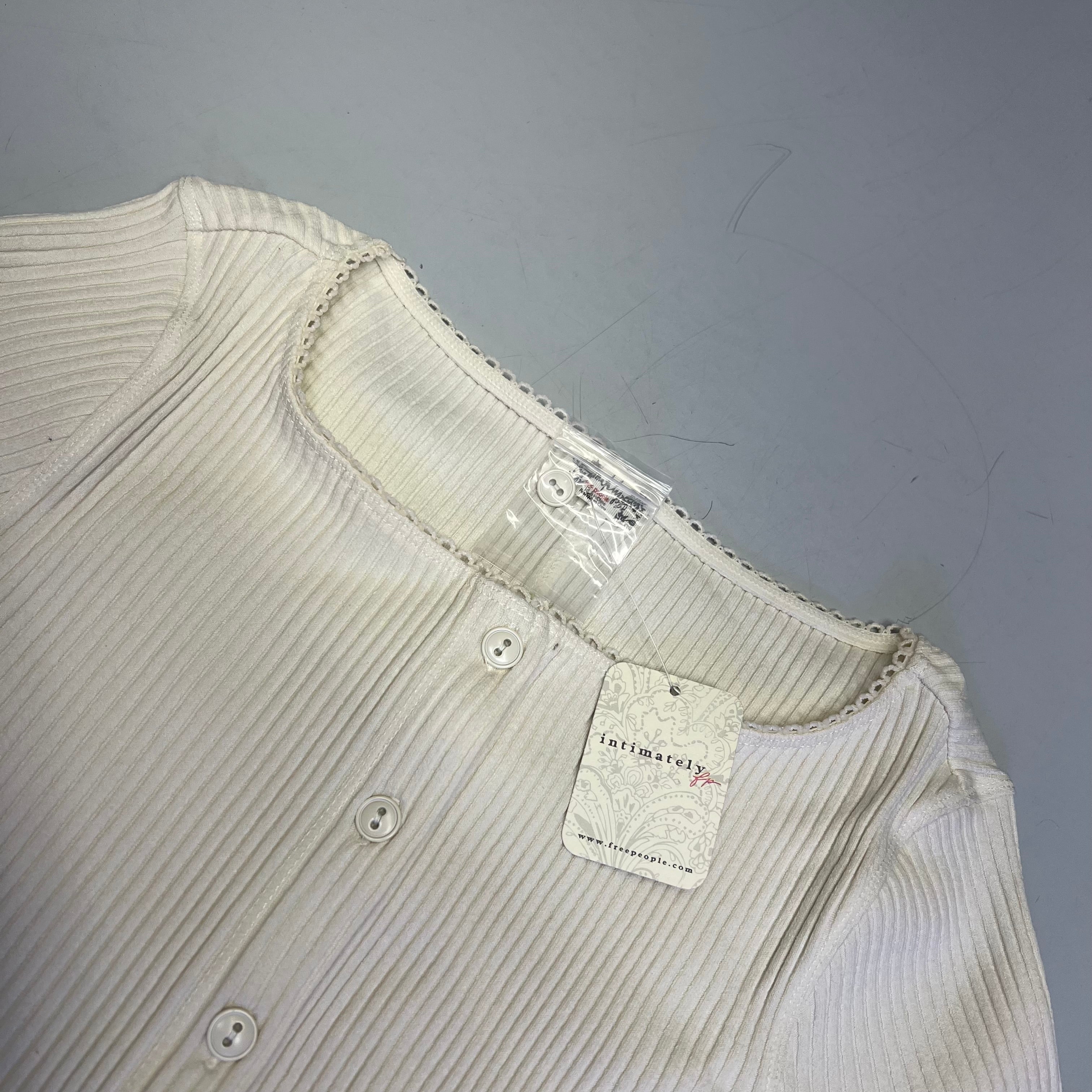 FREE PEOPLE Ribbed Cap Sleeve Most Wanted Cardi Women's Sz L Ivory 92736032