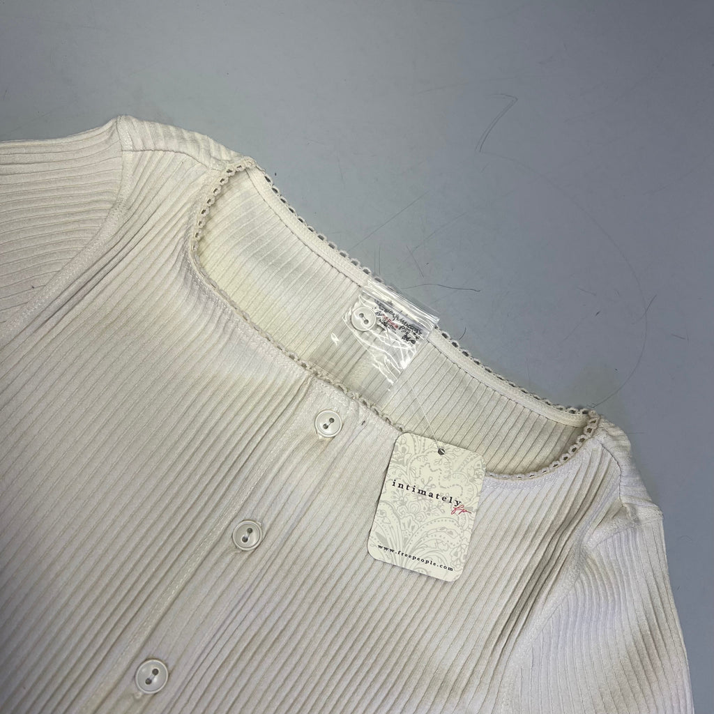FREE PEOPLE Ribbed Cap Sleeve Most Wanted Cardi Women's Sz S Ivory 92736032