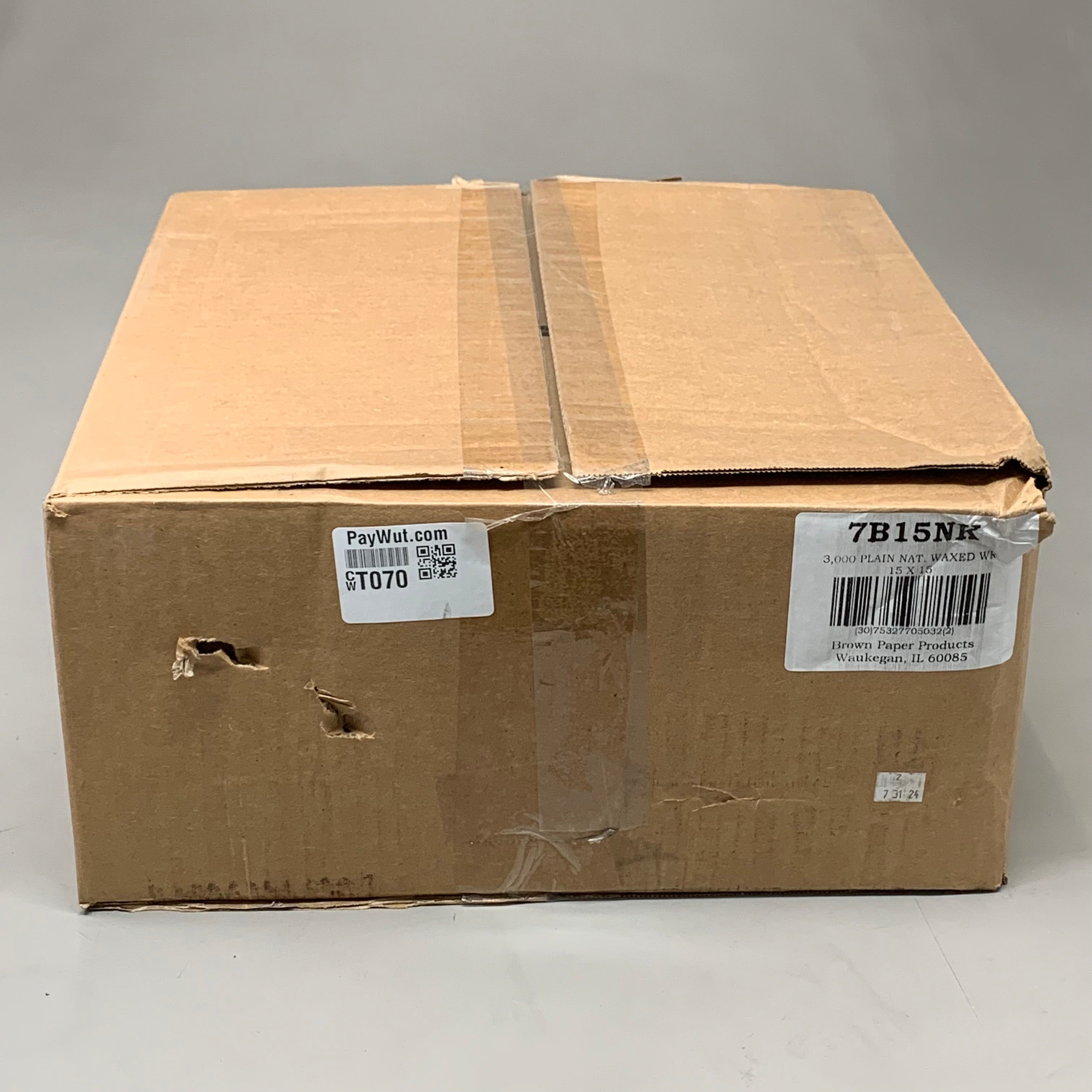 BROWN PAPER GOODS (3,000 PACK) Plain Dry Wax Kraft Sandwich Wrap 15"x15" 7B15NK