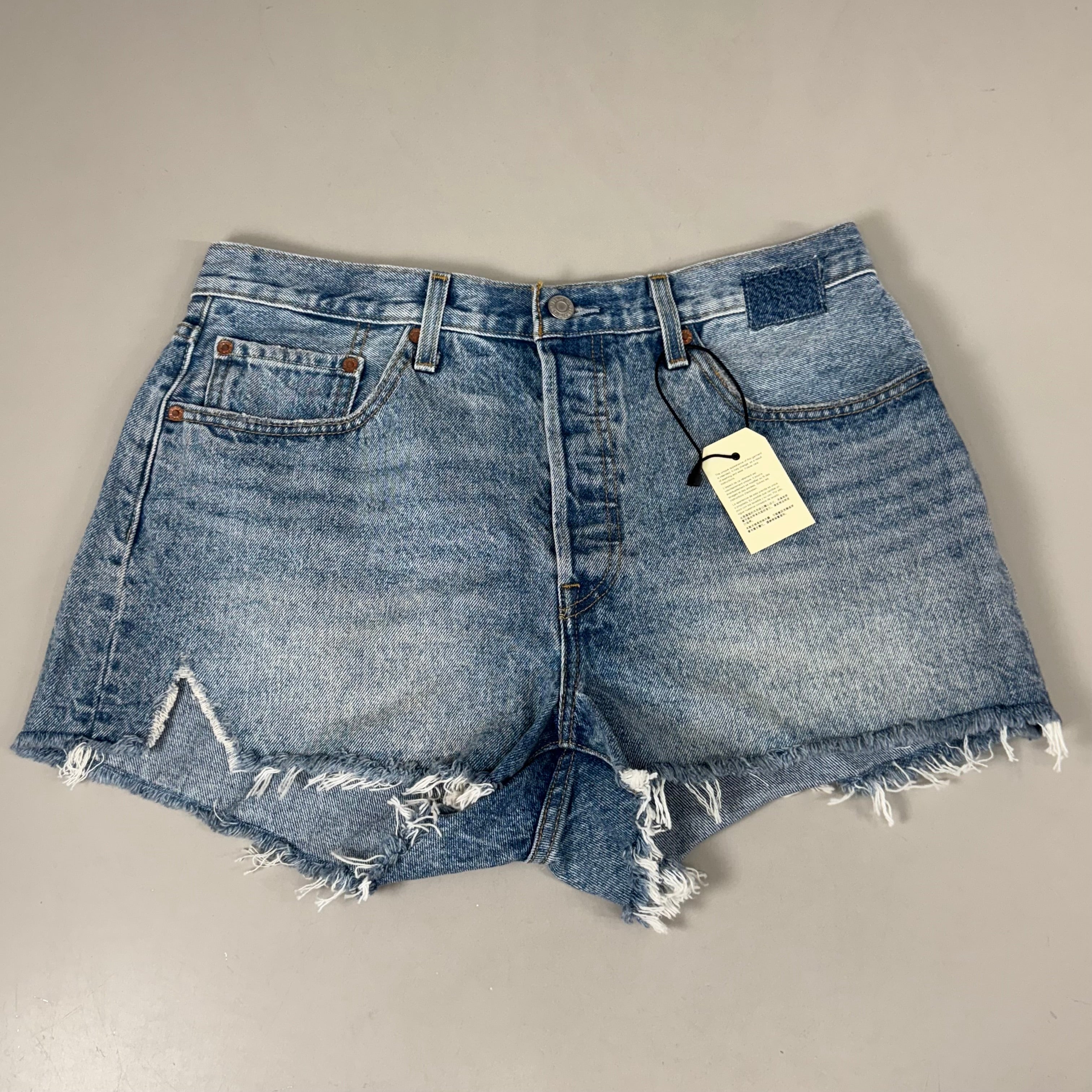 LEVIS 501 Original Fit High Rise Shorts Medium Wash Women's Sz 32 Mega Vibe Blue