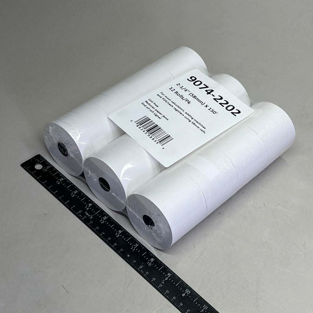 ZA@ (2 PACK, 12 ROLLS EACH) 1-Ply Lint Free Receipt Paper 2-1/4" X 150' White 9074-2202