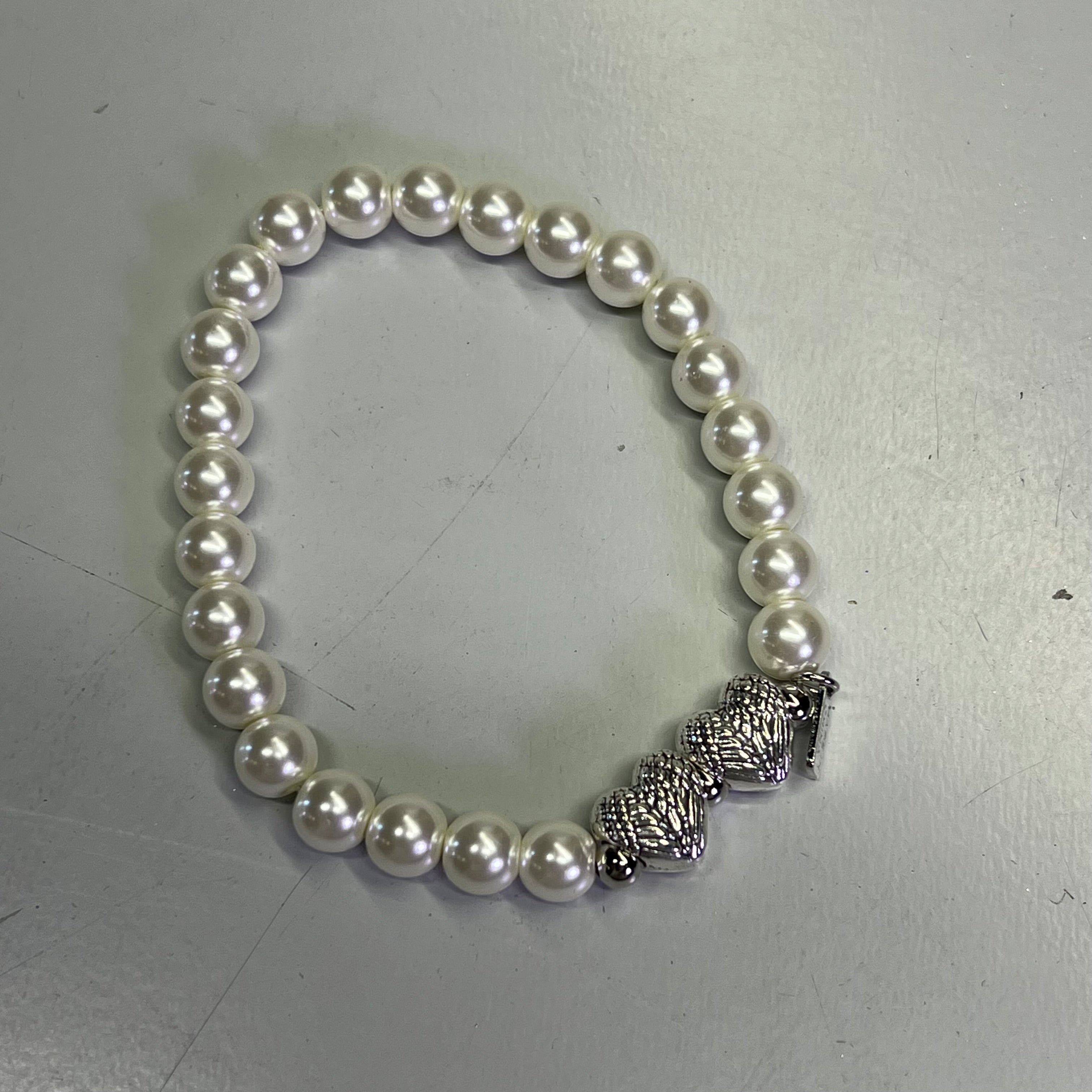 VALERIE (3 PACK) Faithful Angel Wing Heart & Pearl Friendship Bracelets Sz L White
