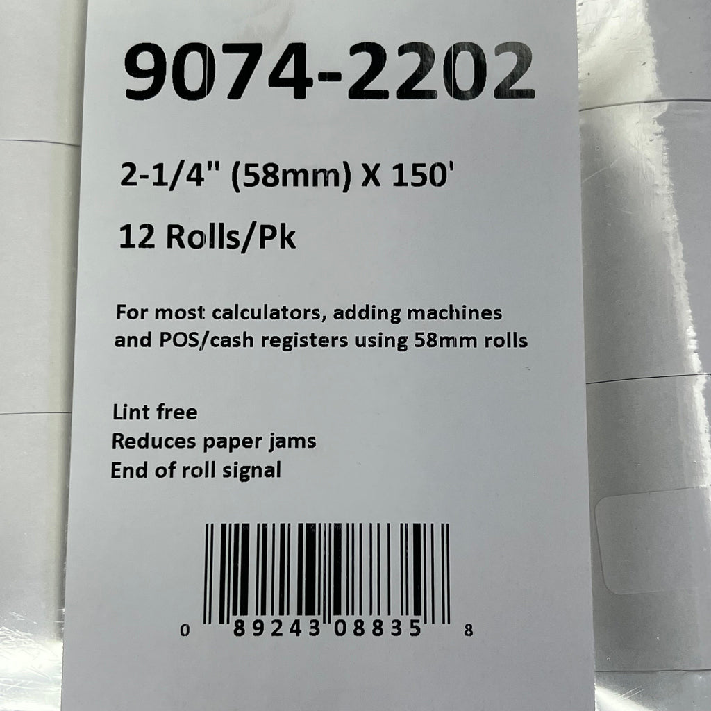 ZA@ (2 PACK, 12 ROLLS EACH) 1-Ply Lint Free Receipt Paper 2-1/4" X 150' White 9074-2202