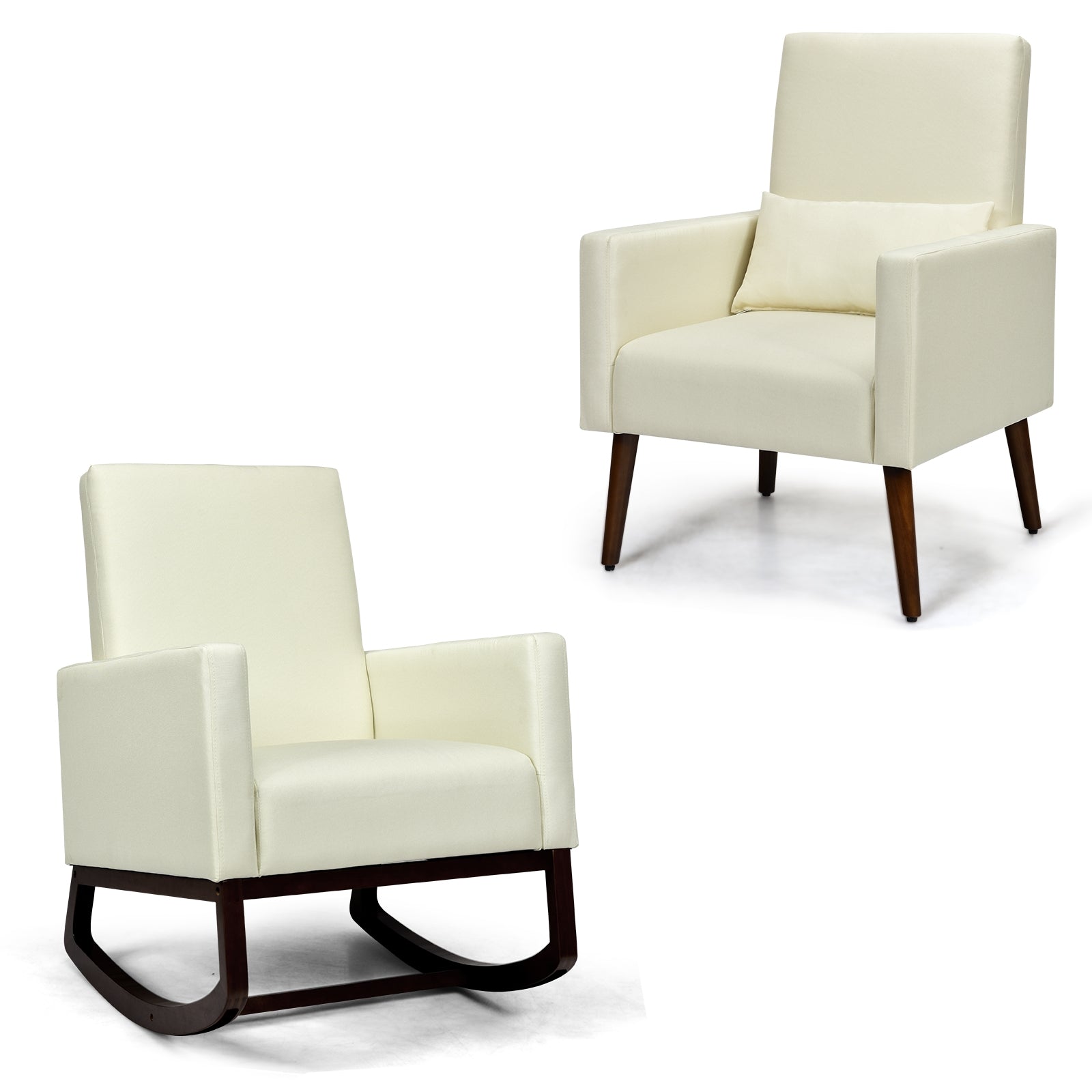 2-in-1 Fabric Upholstered Rocking Chair with Pillow