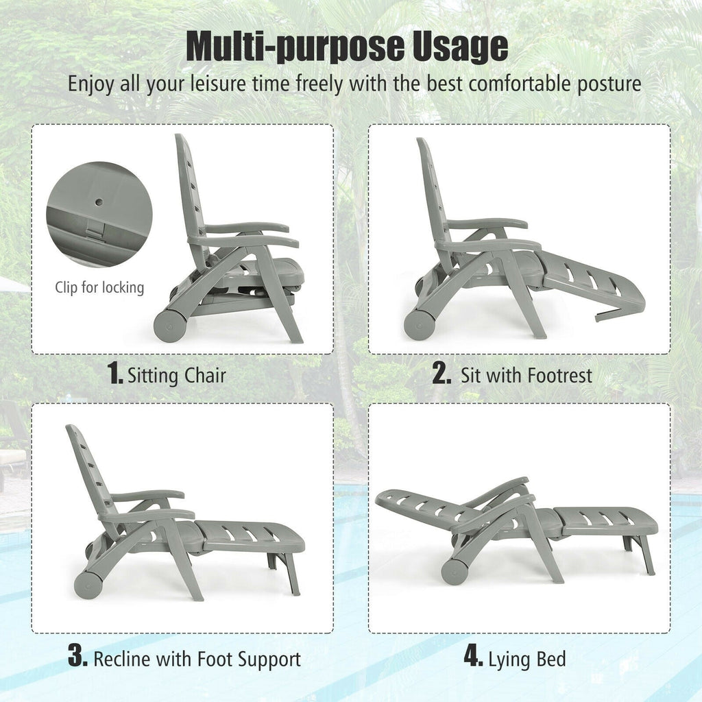 5 Position Adjustable Folding Lounger Chaise Chair