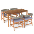 5 Piece Patio Dining Set Solid Wood with Rattan Backrest and Cushions