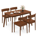 5 Piece Wood Dining Table Set with Rubber Wood Frame and 4 Chairs-Walnut