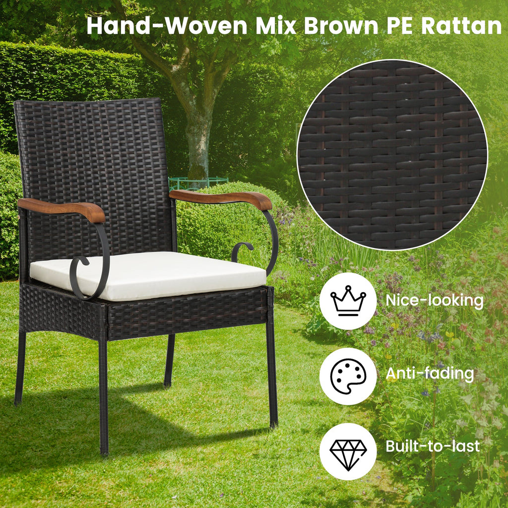 5 Pieces Patio Rattan Dining Set with Umbrella Hole for Poolside Backyard