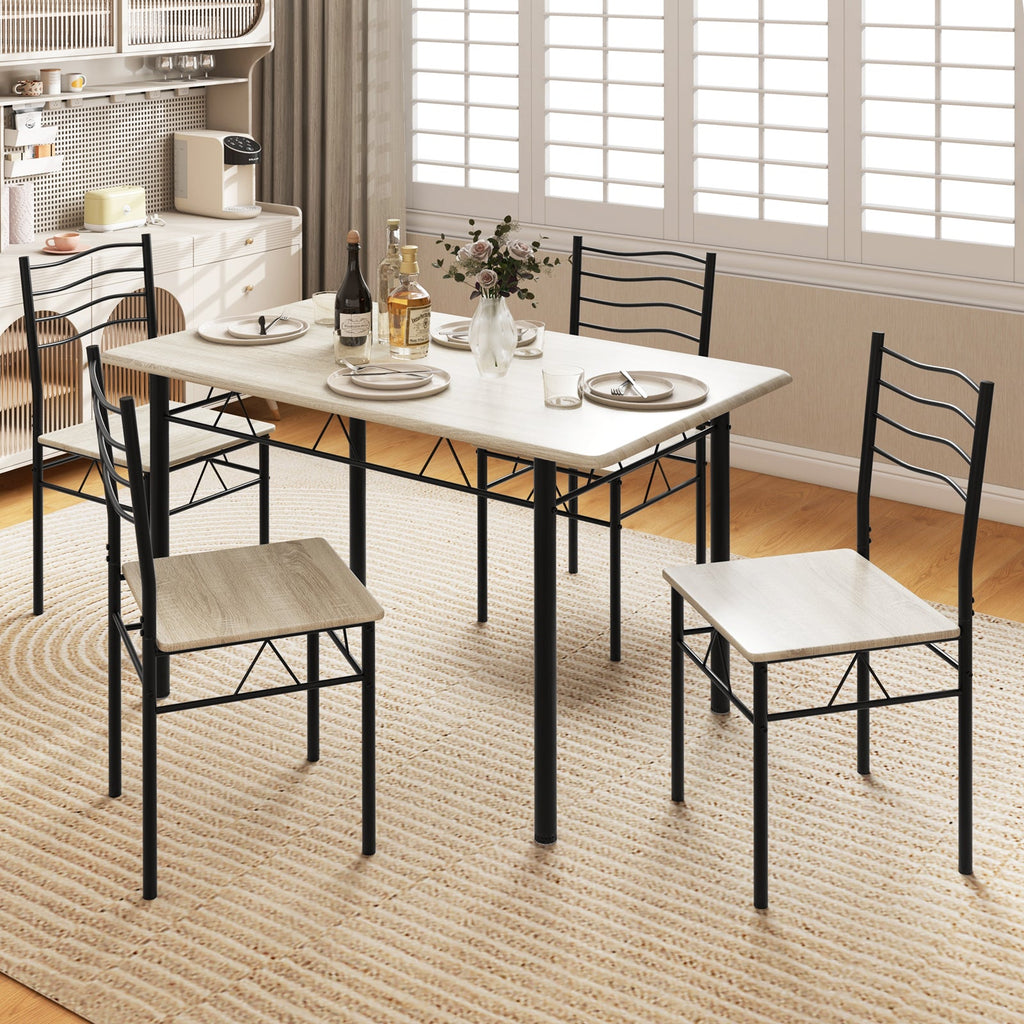 5 Pieces Wood Metal Dining Table Set with 4 Chairs