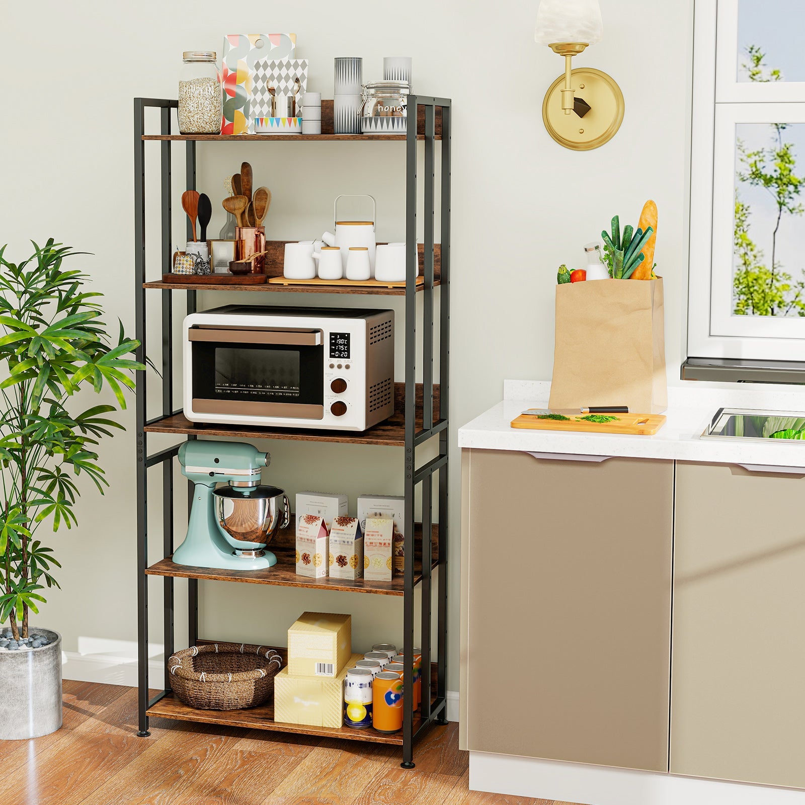 5-Tier Bookshelf with Adjustable and Tiltable Shelves