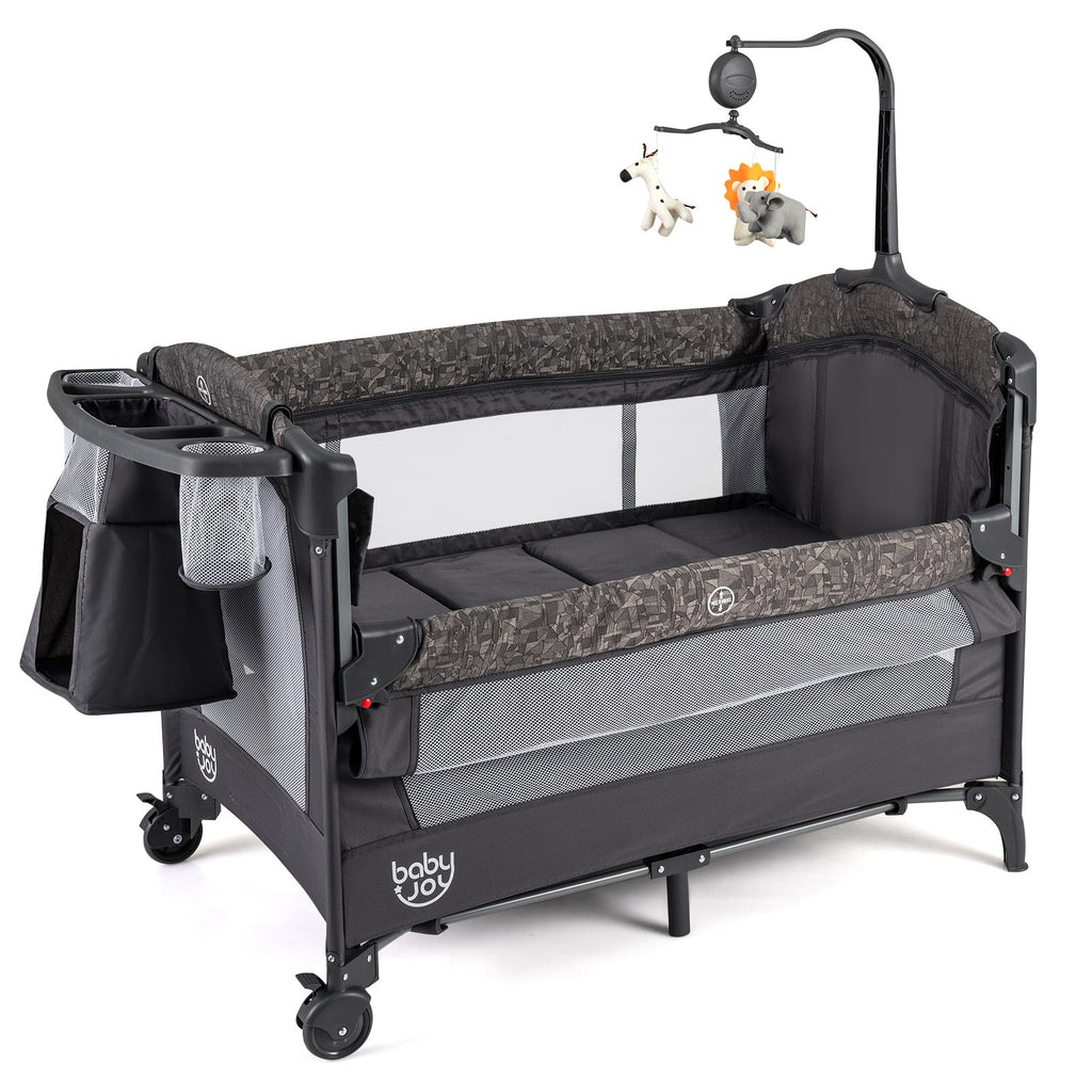 5-in-1 Bedside Bassinet with Diaper Changer and Mattress-Gray