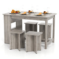 5 Pieces Dining Table Set with Storage Shelf and 4 Stools