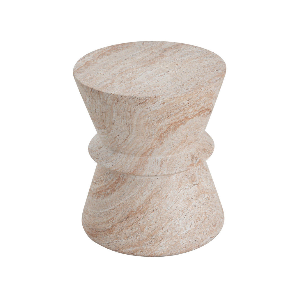 Outdoor / Indoor Lightweight Concrete Side Table with Travertine - Beige